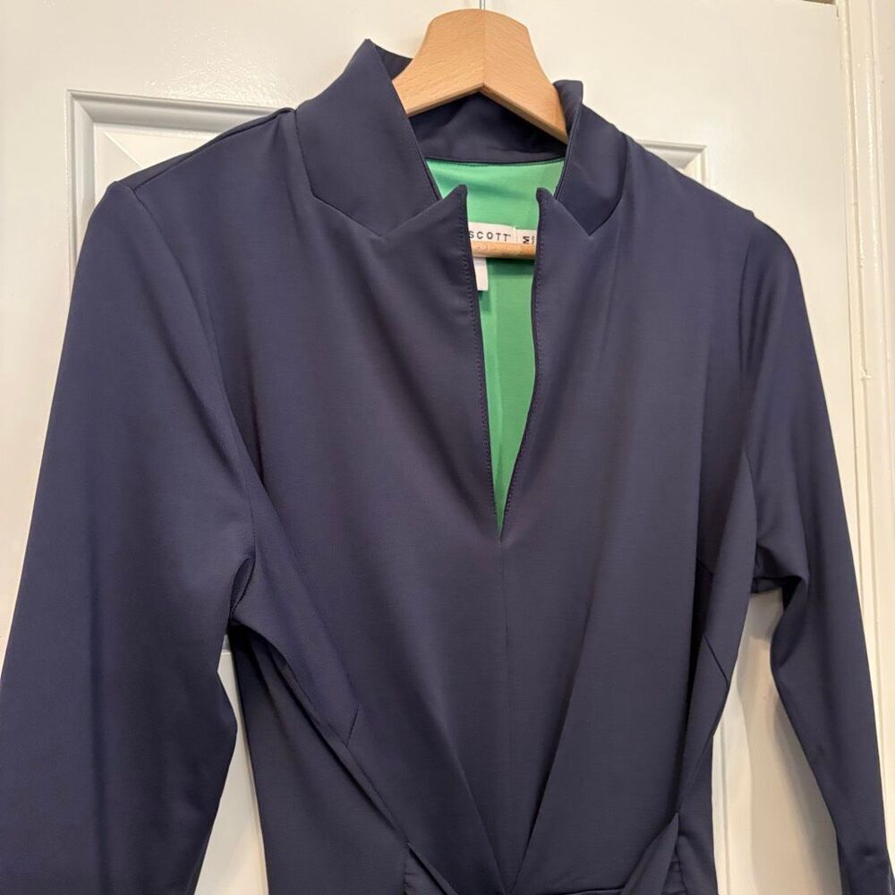 Gretchen Scott Navy Blue Tie Dress Stretch Size M Packable Travel - Picture 2 of 7